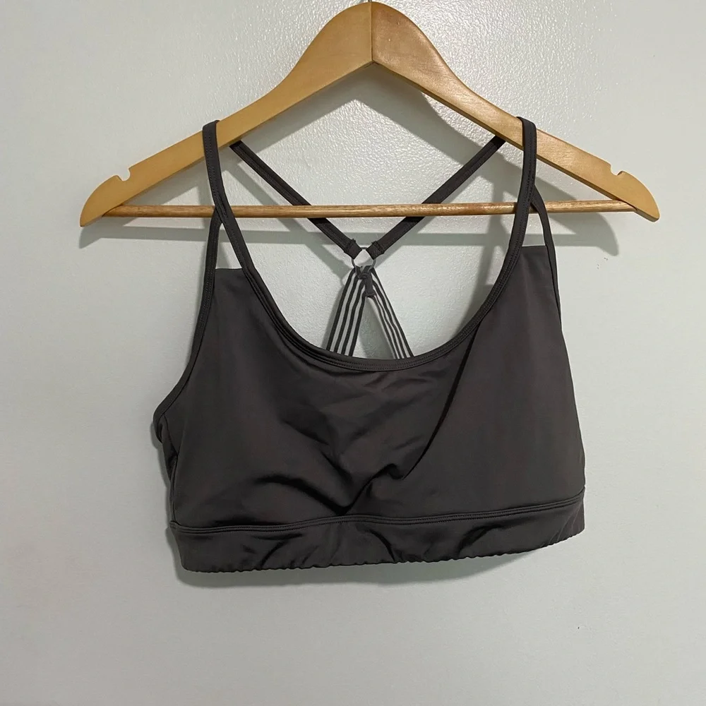 MARIKA Laser Cut Steel Grey Sport Bra Low Impact Yoga Workout Bra Sz XL